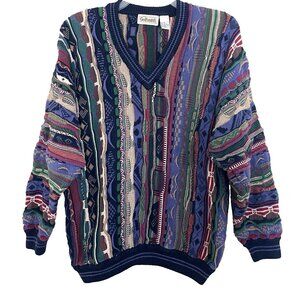 Golfsmith Pullover Sweater Men's XL 3D Knit V-Neck Coogi Style Vintage 90s Cosby